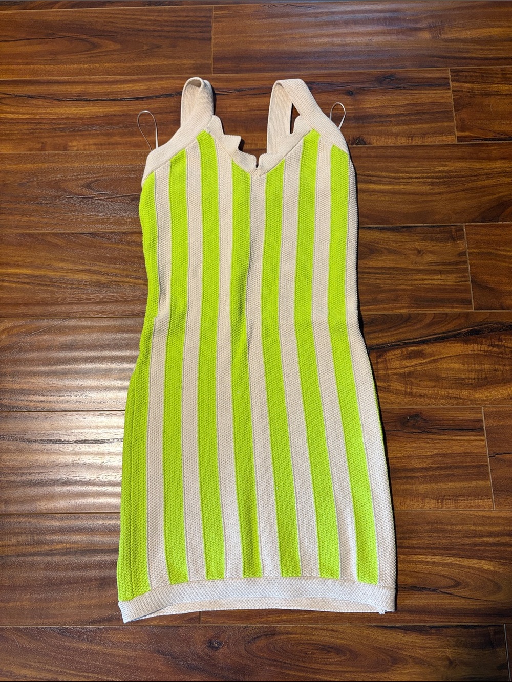 House of Harlow 1960 Neon Green and Cream Striped Mini Dress